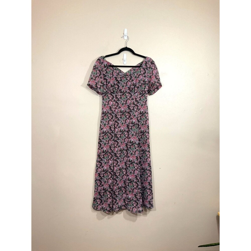 VTG Womens Floral Cross Back Maxi Dress 4 Pink Cottagecore Prairiecore Bloomcore